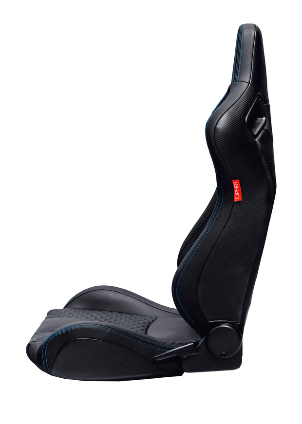 CPA2009 AR-9 Revo Racing Seats Black Leatherette Carbon Fiber with Blue Diamond Stitching - Pair (NEW!)