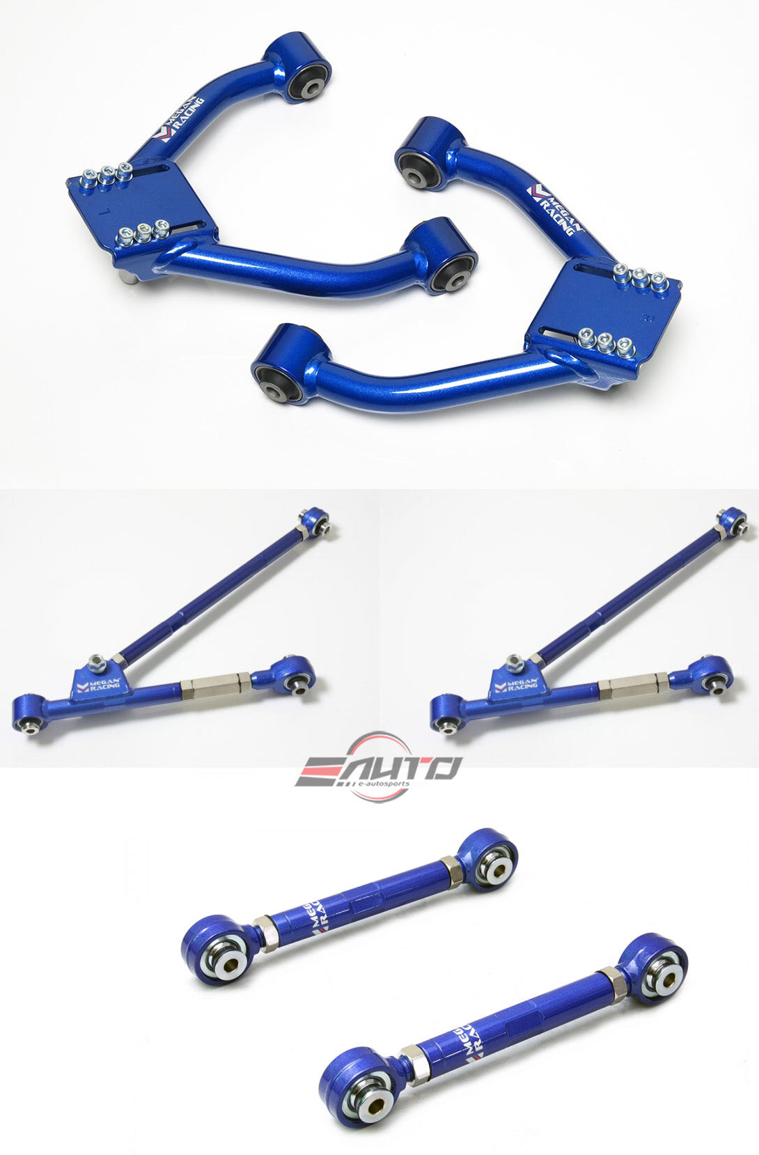 MEGAN 8pc Front + Rear Camber+Toe+Trailing Control Arm for Mazda RX7 RX-7 93-95