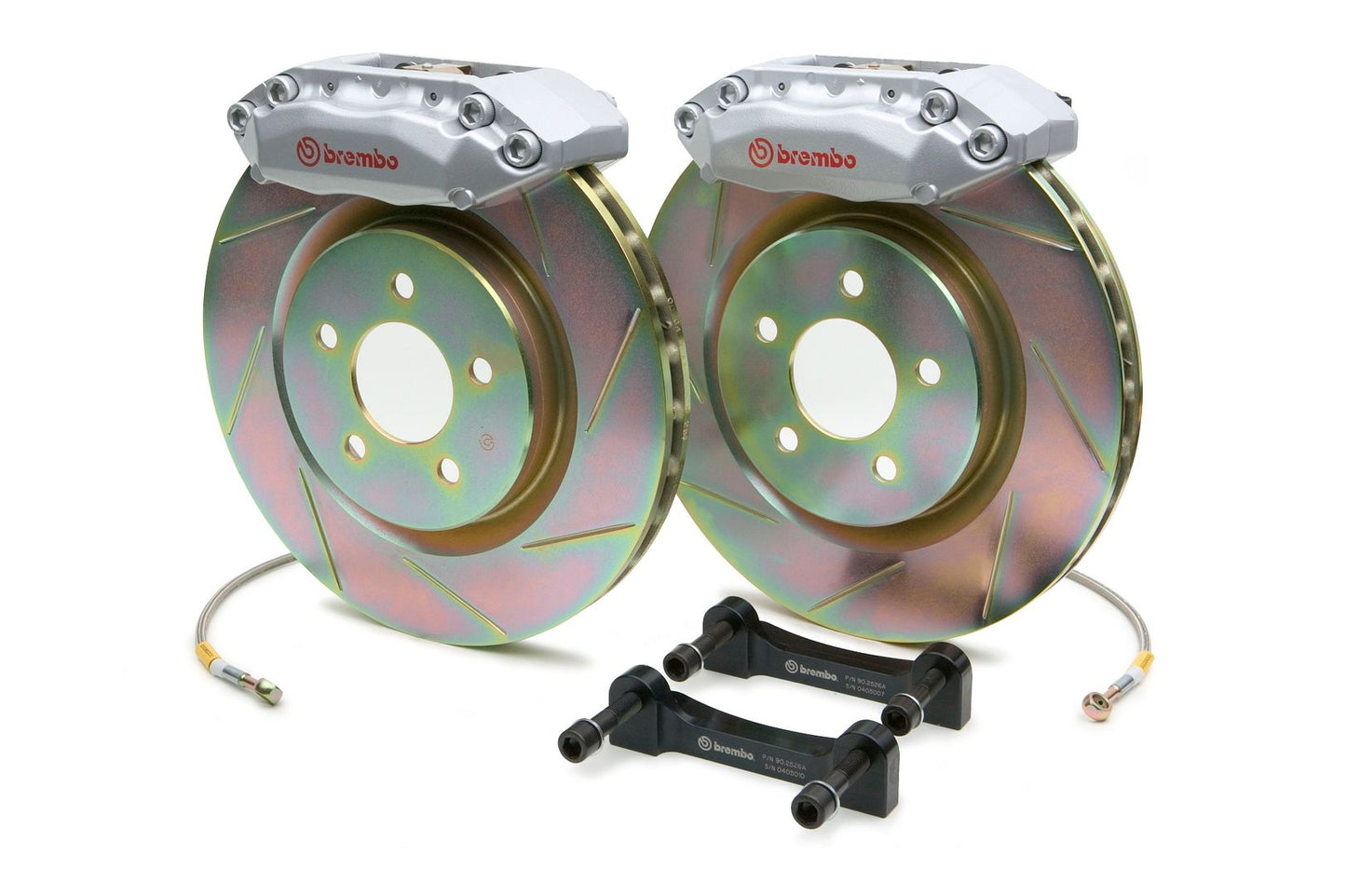 Brembo Front GT Brake BBK 4piston Silver 355x32 Slot Disc Rotor Mustang 05-13