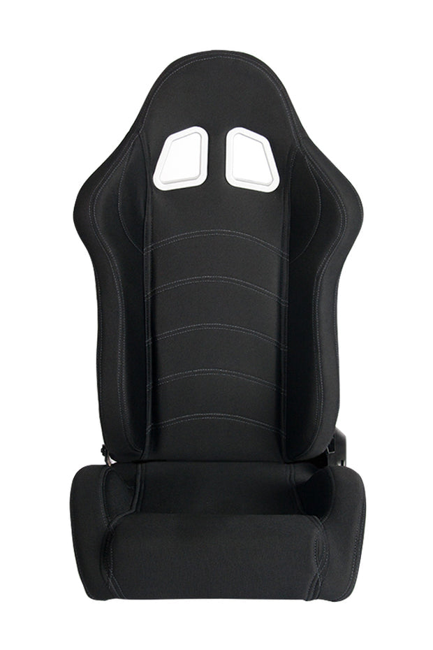 Cipher Auto Reclinable Black Cloth Racing Seats CPA1016 (Red/White/Grey Stitching) - Pair
