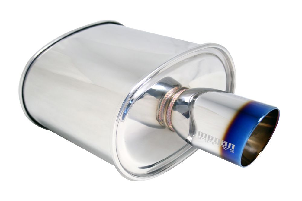 MEGAN M-VO 3.5" Titanium Blue Burn Tip Oval Exhaust Muffler 3" inlet