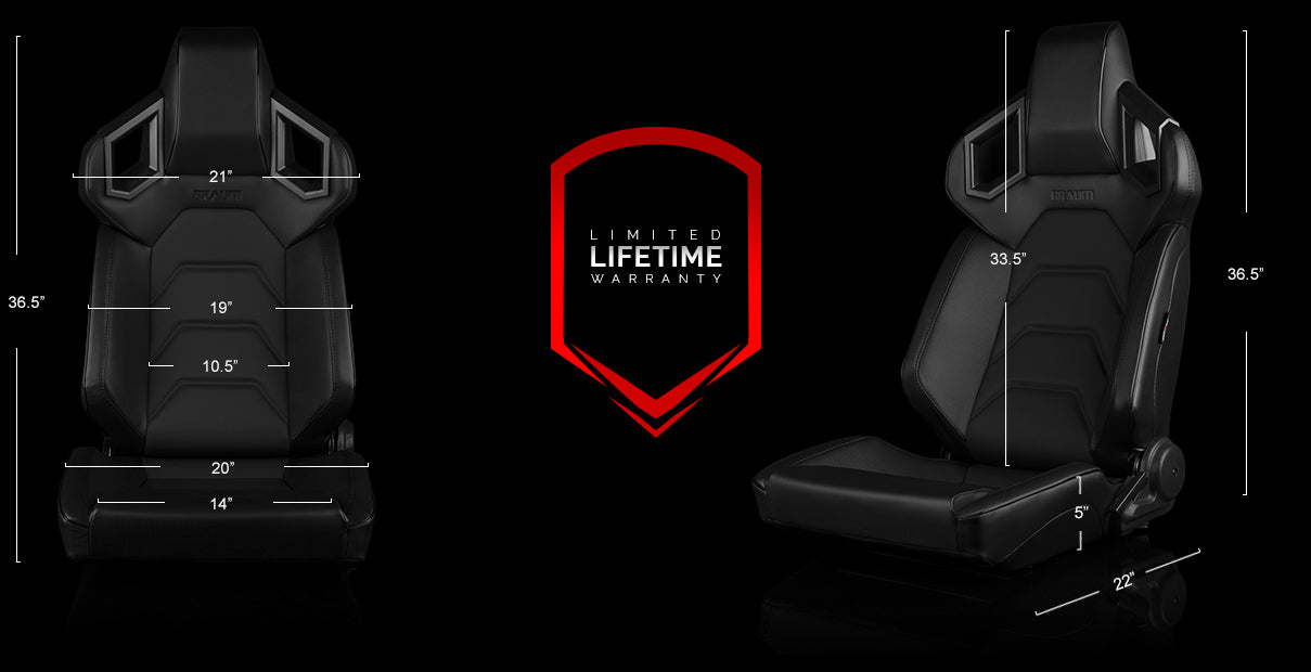 Braum Racing ALPHA-X SERIES Reclining Racing Seats Black Leatherette | Red Inserts