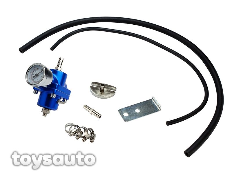 Rev9 Universal Turbo Fuel Pressure Regulator + Gauge w/ Hose Blue