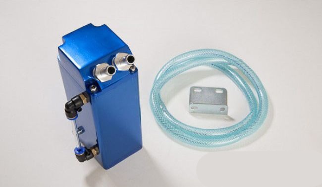Rev9 Type 2 Square 750ml Aluminum Oil Reservoir Catch Can Tank w/10mm Hose Blue