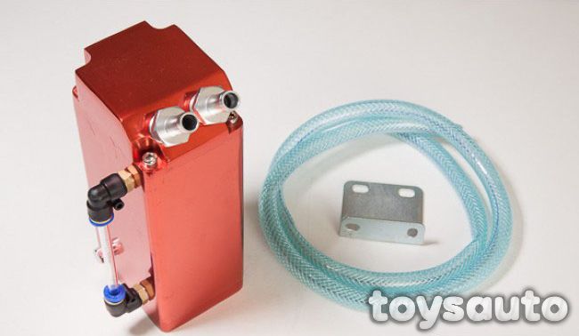 Rev9 Type 2 Square 750ml Aluminum Oil Reservoir Catch Can Tank w/ 10mm Hose Red