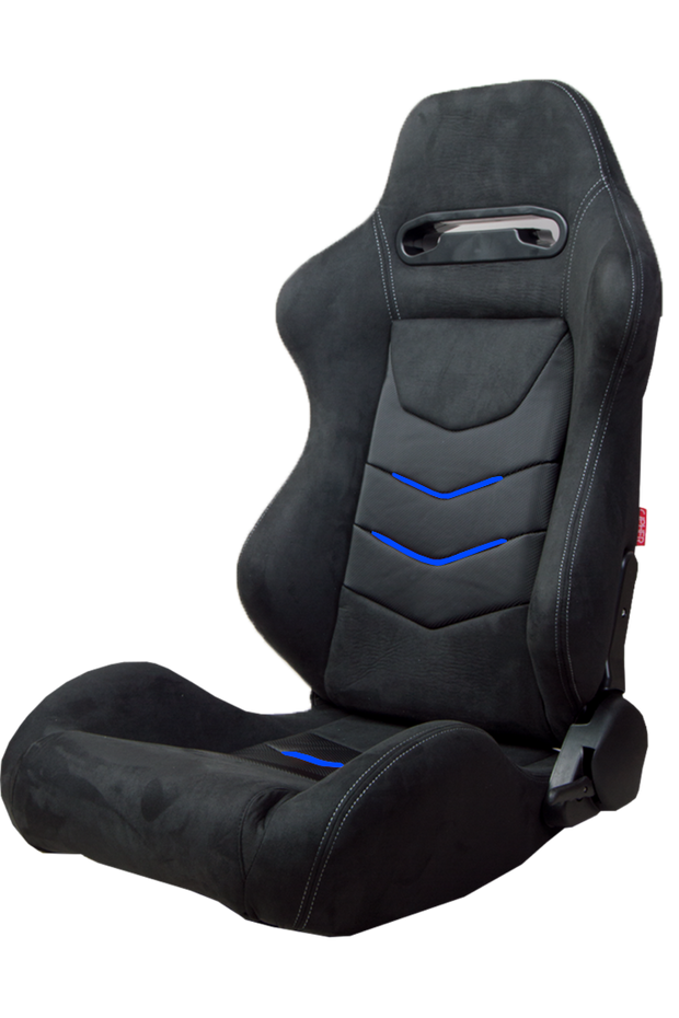 CPA1075 Black Suede With Blue Piping Universal Racing Seats (Sold in Pairs)