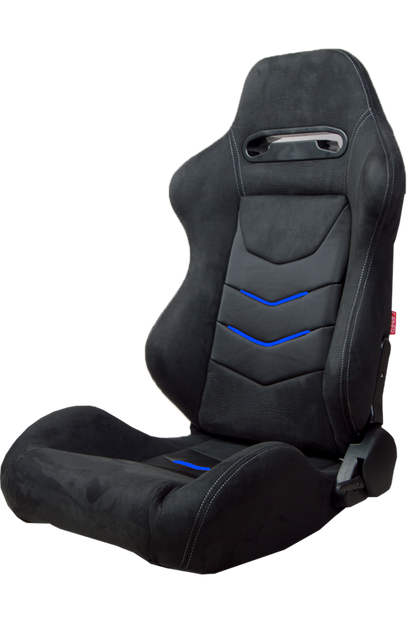 CPA1075 Black Suede With Blue Piping Universal Racing Seats (Sold in Pairs)