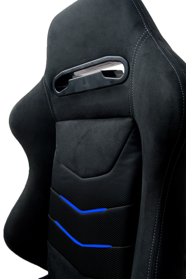CPA1075 Black Suede With Blue Piping Universal Racing Seats (Sold in Pairs)