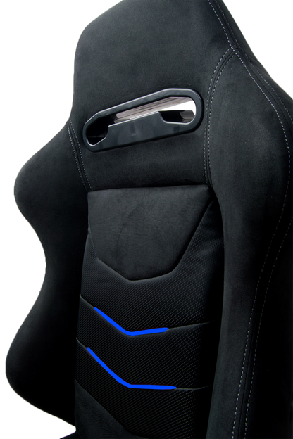 CPA1075 Black Suede With Blue Piping Universal Racing Seats (Sold in Pairs)