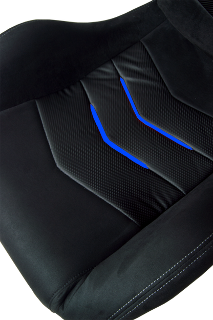 CPA1075 Black Suede With Blue Piping Universal Racing Seats (Sold in Pairs)