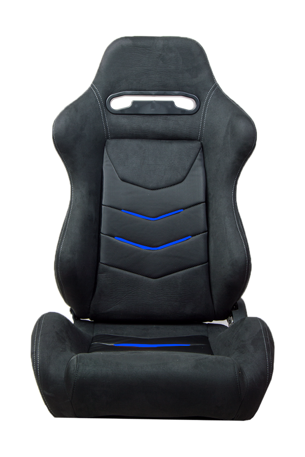 CPA1075 Black Suede With Blue Piping Universal Racing Seats (Sold in Pairs)