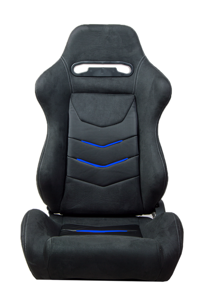 CPA1075 Black Suede With Blue Piping Universal Racing Seats (Sold in Pairs)