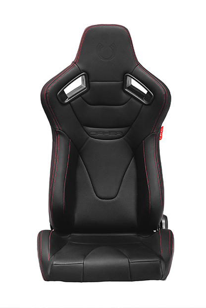 CPA2009RS Cipher Racing Seats Black Leatherette Carbon Fiber w/ Red Stitching - Pair (NEW!)