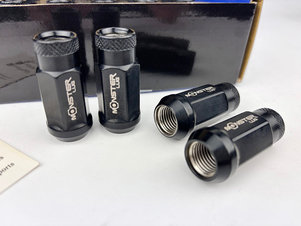 MONSTER 24pc 48mm Wheel Extended Acorn Tuner Open End Lug Nut 14x1.5 - Black