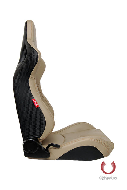 CPA2001 Euro Series All Beige PU Leather Gold Stitches with Carbon Fiber PU (Sold in Pairs)