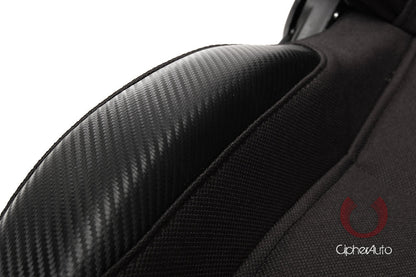 CPA1007 Wide Version/Black Premium Cloth w/ Carbon Fabric Patch Cipher Racing Seats (Sold in Pairs)