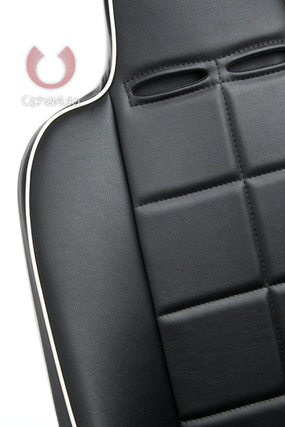 CPA3004 Black Leatherette w/White Piping Universal Fixed Bucket Suspension / Jeep Seats