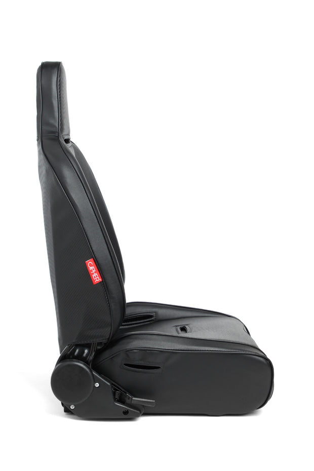 CPA3002 Black Leatherette / Carbon Fiber PU W/Black Piping Universal Reclineable Suspension / Jeep Seats