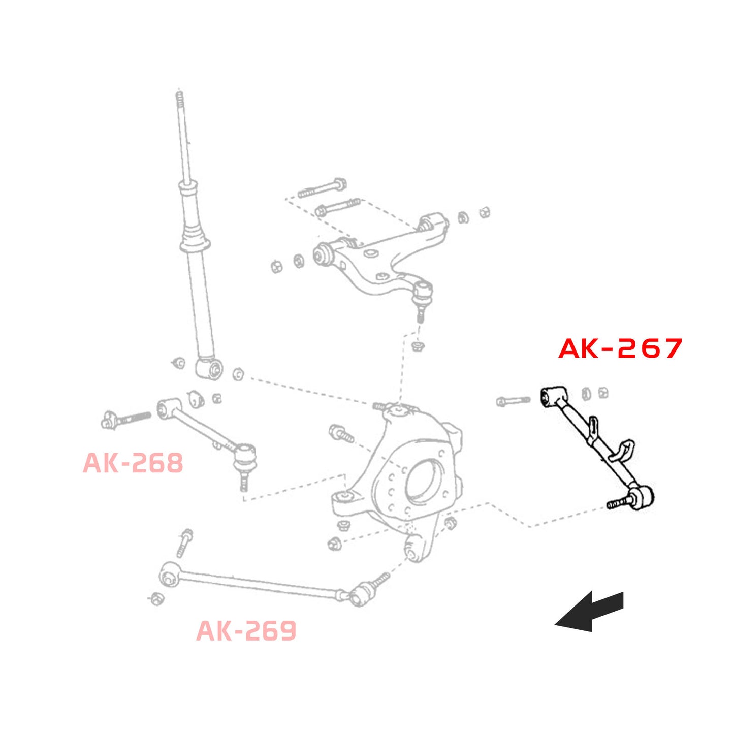 Godspeed 6pc Rear Toe + Traction Rod + Lower Control Arm for Lexus LS430 01-06