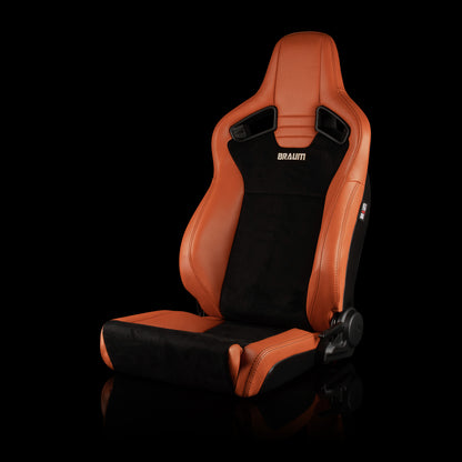 Braum Racing ELITE V2 Series *Low Bolster* (British Tan PU & Black Suede) Sport Reclinable Seats