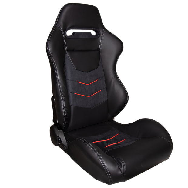 CPA1075 Black Leatherette With Micro Suede inserts W/ Red Accents Universal Racing Seats (Sold in Pairs)