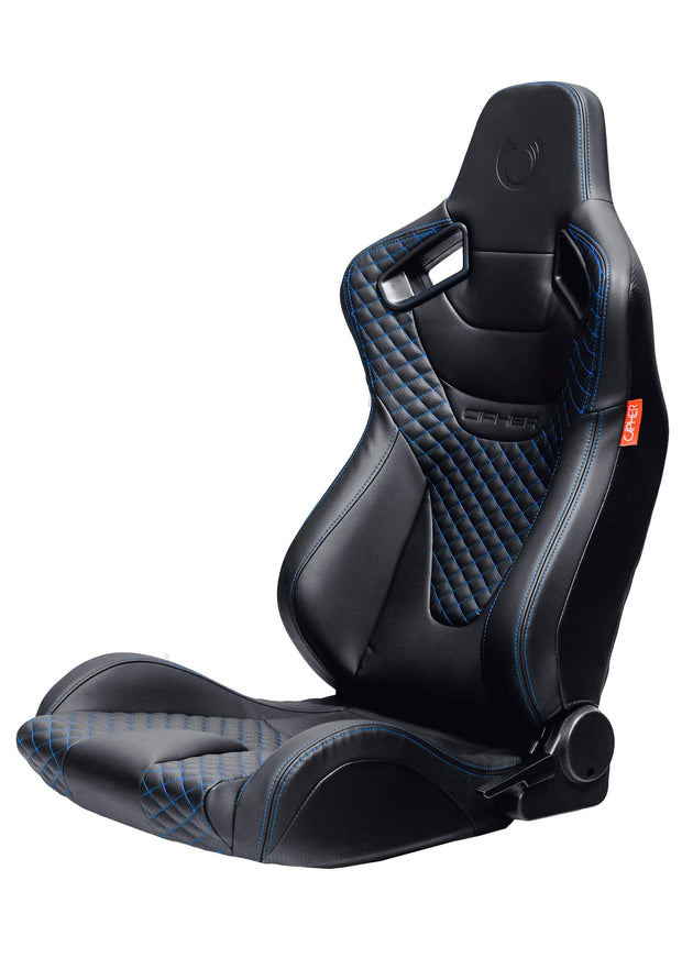 CPA2009 AR-9 Revo Racing Seats Black Leatherette Carbon Fiber with Blue Diamond Stitching - Pair (NEW!)
