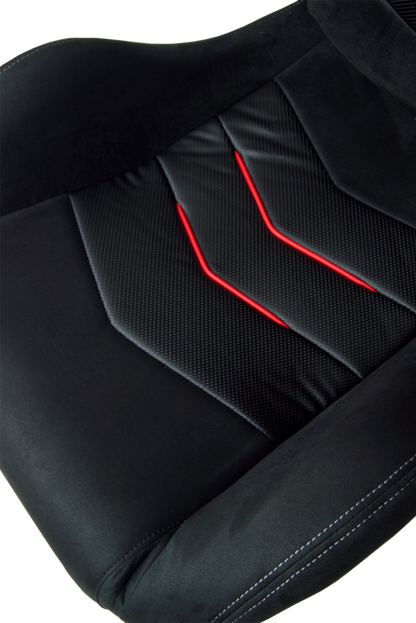 CPA1075 Black Suede With Red Piping Universal Racing Seats (Sold in Pairs)