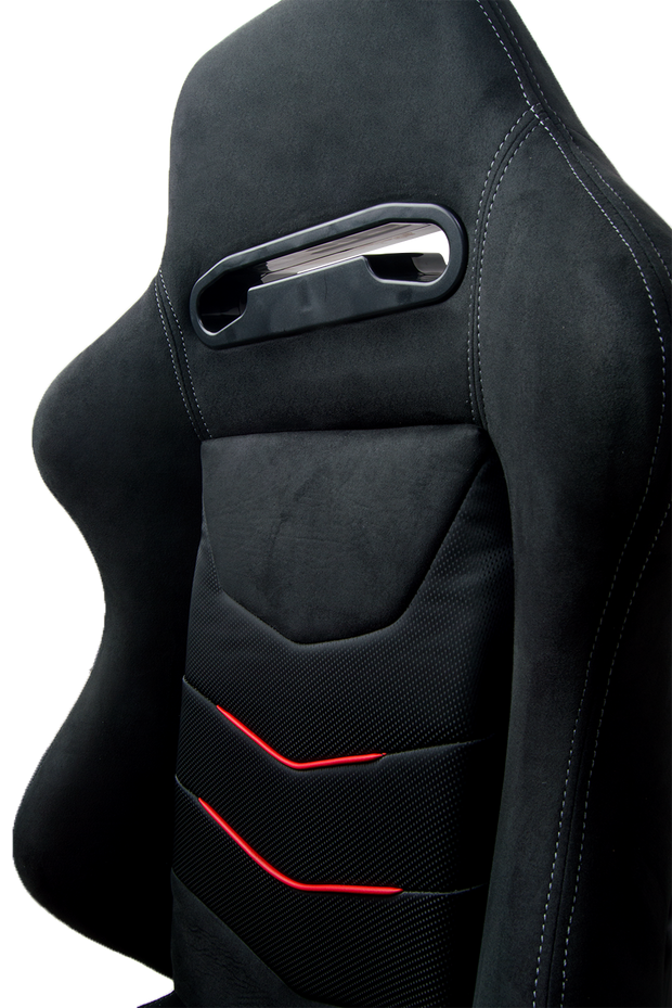 CPA1075 Black Suede With Red Piping Universal Racing Seats (Sold in Pairs)