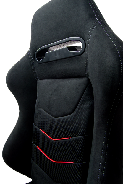 CPA1075 Black Suede With Red Piping Universal Racing Seats (Sold in Pairs)