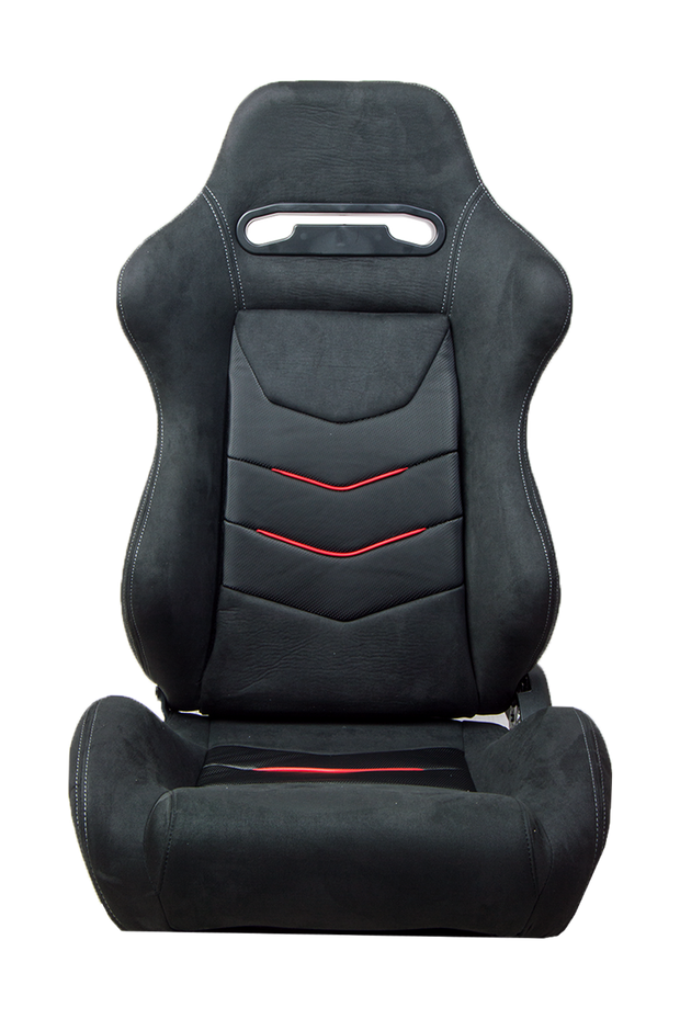 CPA1075 Black Suede With Red Piping Universal Racing Seats (Sold in Pairs)