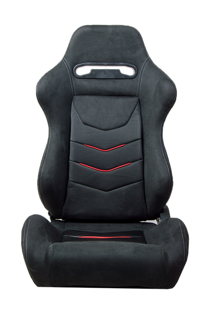 CPA1075 Black Suede With Red Piping Universal Racing Seats (Sold in Pairs)