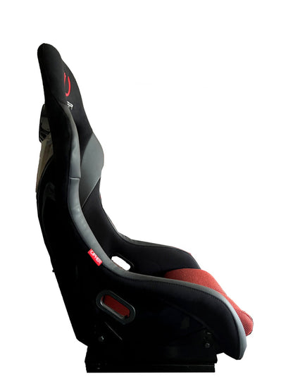 Cipher Auto FRP Fixed Bucket Seat Black Fabric With Red Polo Mesh Inserts - Single