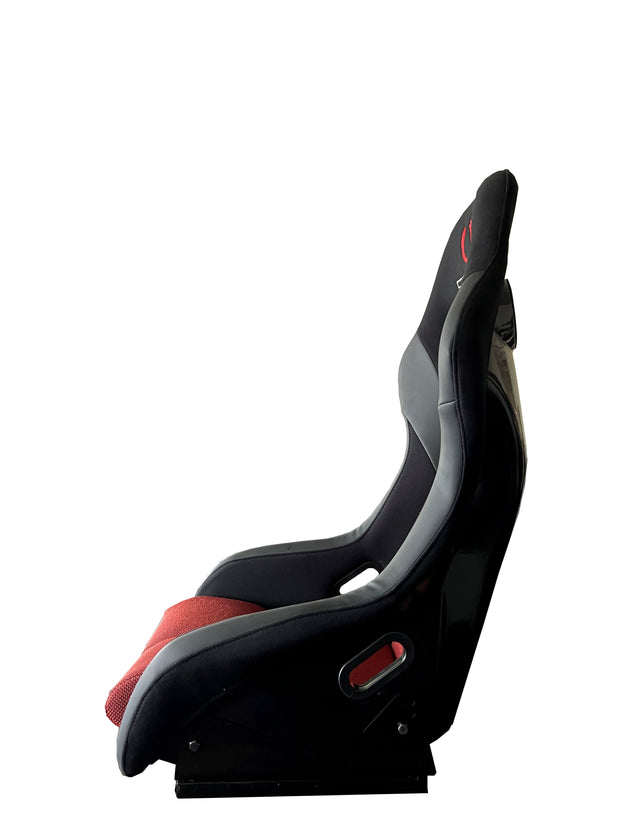 Cipher Auto FRP Fixed Bucket Seat Black Fabric With Red Polo Mesh Inserts - Single