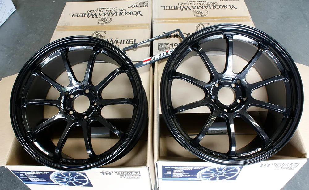 Advan RS-DF Titan Black Wheels 19x9.5 +29 19x10.5 +15 5x114 Skyline GTR R34