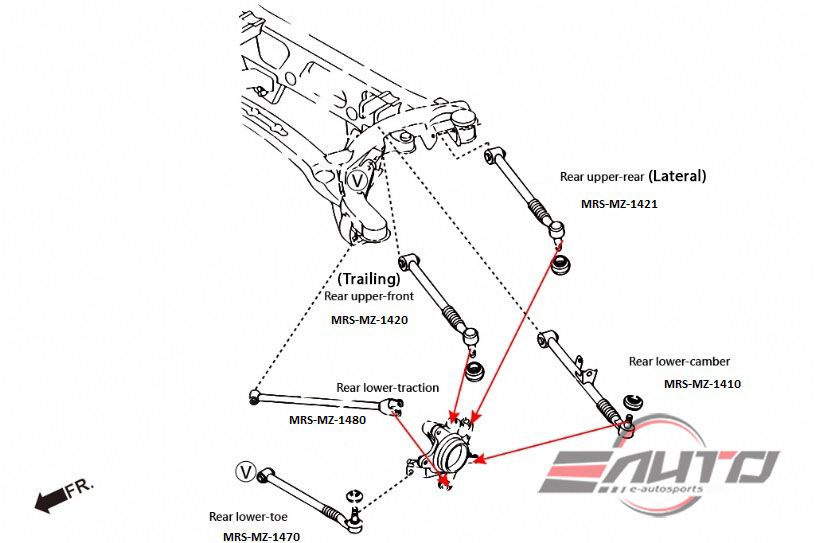 MEGAN Racing 2pc Rear Traction Rod Arm Mazda Miata MX-5 NC 06-15