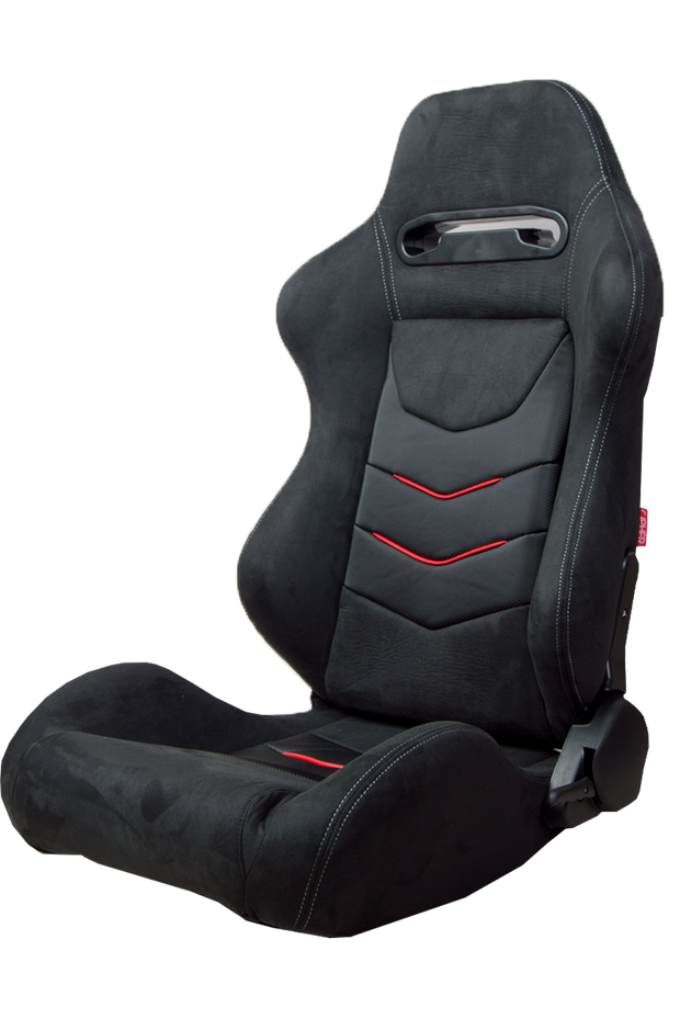 CPA1075 Black Suede With Red Piping Universal Racing Seats (Sold in Pairs)