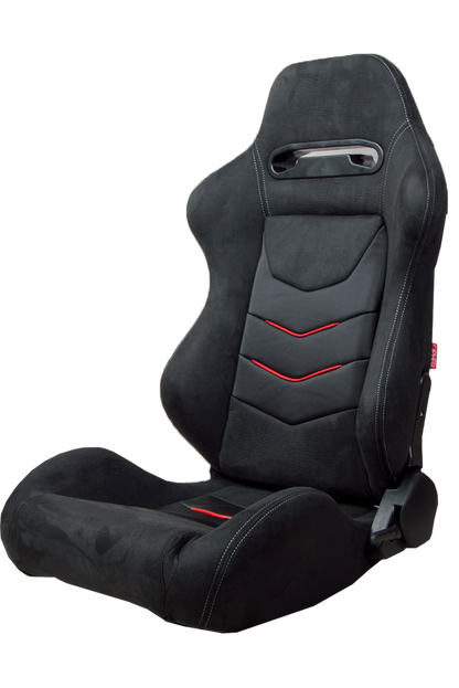 CPA1075 Black Suede With Red Piping Universal Racing Seats (Sold in Pairs)