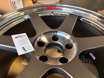 4x Rays Dark Gunmetal Center Cap Silver Ring Adapter TE37SL TE37RT CE28RT