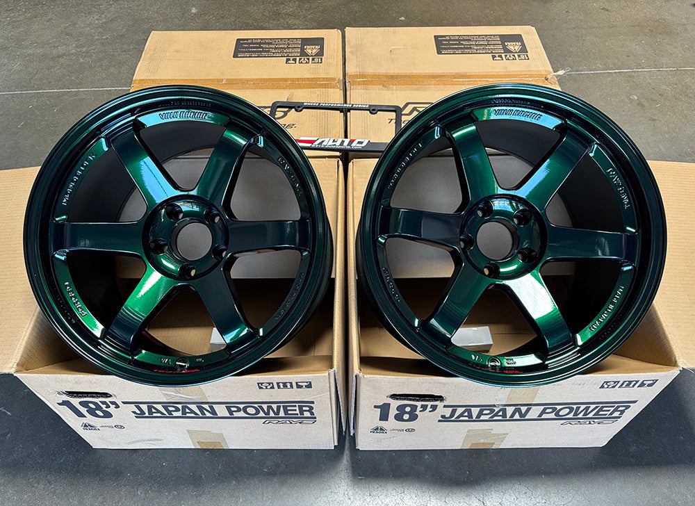 Rays Volk TE37SL Racing Green Wheel Rim 18" 18x11 +18 5x114.3, Set 4, 19lbs