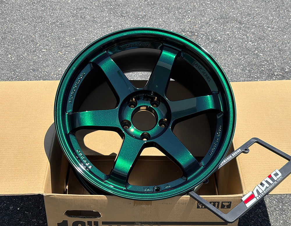 Rays Volk TE37SL Racing Green Wheel Rim 18" 18x11 +18 5x114.3, Set 4, 19lbs