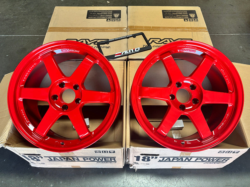 Rays Volk Racing TE37SL Red Wheel 18" 18x9.5 +35 5x114.3, Set 4, 18lbs