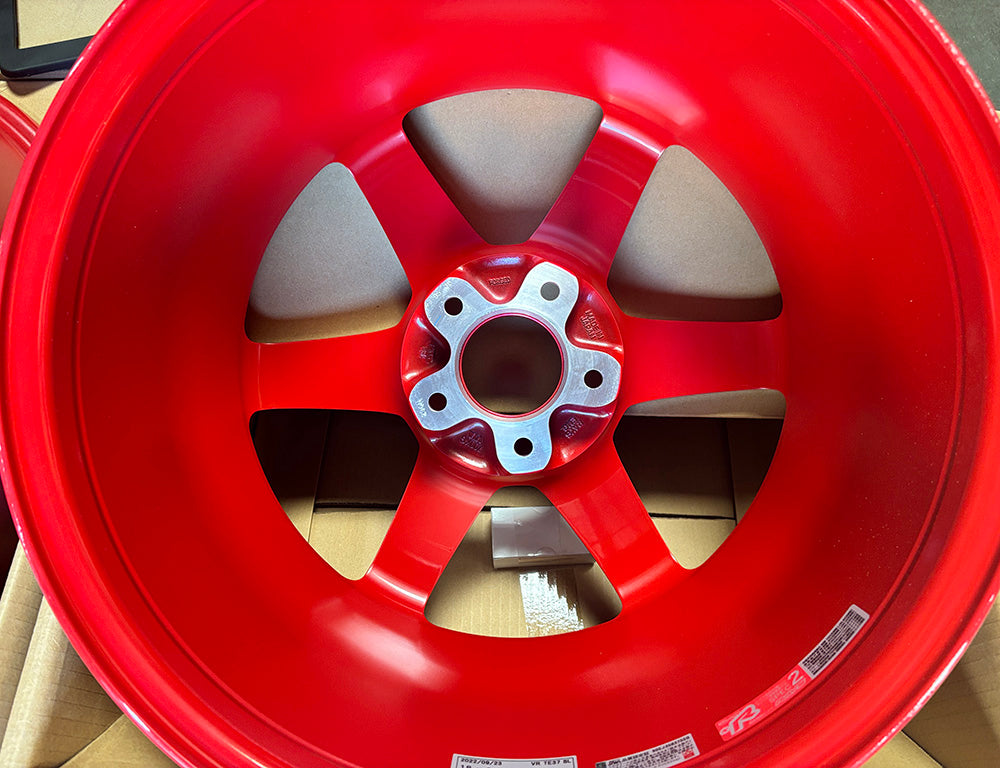 Rays Volk Racing TE37SL Red Wheel 18" 18x9.5 +35 5x114.3, Set 4, 18lbs