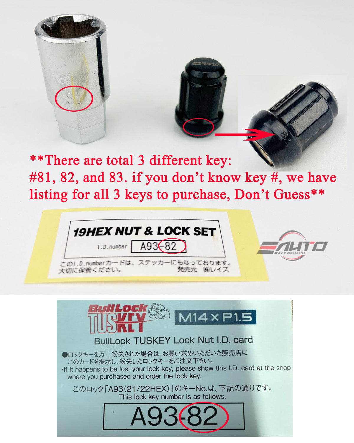 #81/#82/#83 Key Adapter Wheel Lock Nut for M14x1.5 Rays 19HEX Kics BullLock Tuskey