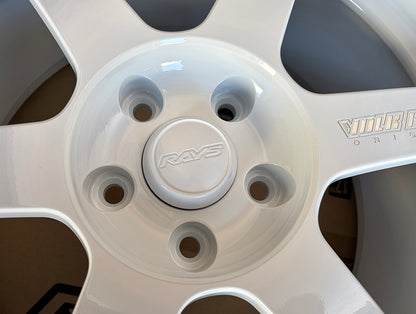 4x RAYS High Type White Center Cap ZE40 TE37 Ultra Saga Sonic RE30 CE28N