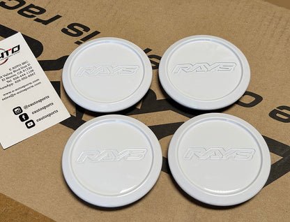 4x RAYS Volk Racing White Center Cap ZE40 TE37 Ultra Saga Sonic RE30 CE28N