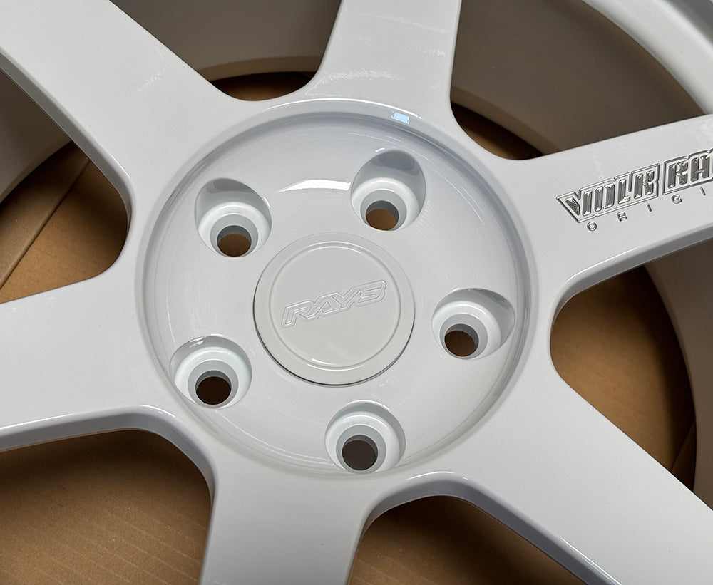 4x RAYS Volk Racing White Center Cap ZE40 TE37 Ultra Saga Sonic RE30 CE28N