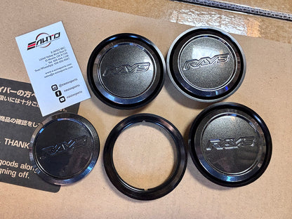 4x Rays Dark Gunmetal Center Cap +Black Ring Adapter TE37SL CE28SL TE37RT CE28RT
