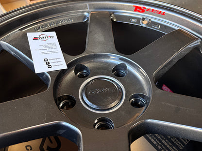 4x Rays Dark Gunmetal Center Cap Silver Ring Adapter TE37SL TE37RT CE28RT