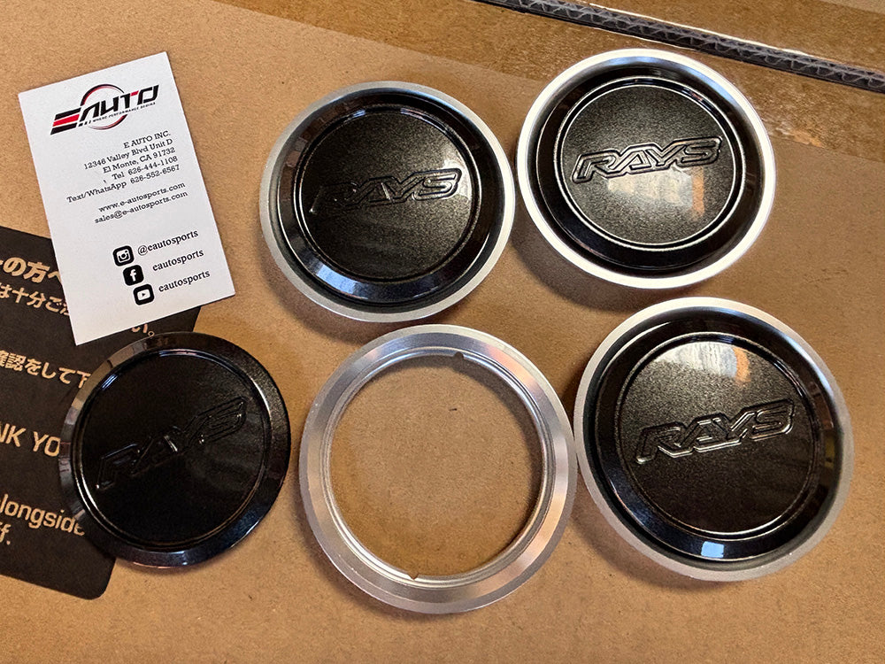 4x Rays Dark Gunmetal Center Cap Silver Ring Adapter TE37SL TE37RT CE28RT