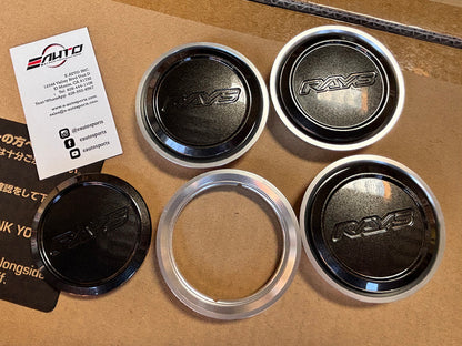 4x Rays Dark Gunmetal Center Cap Silver Ring Adapter TE37SL TE37RT CE28RT